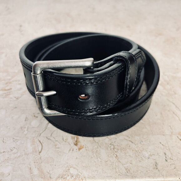NEW OUTBACK Black Leather Belt Mens 48 Thick Sturdy Brushed Nickel Roller Buckle - Picture 1 of 6